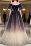 Beautiful Velvet And Gradient Tulle Long Party Dresses, Straps Long Formal Gown