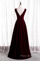 Beautiful Wine Red Simple Long A-Ine Wedding Party Dresses, Dark Red Formal Prom Dresses