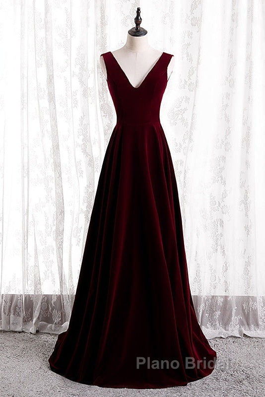 Beautiful Wine Red Simple Long A-Ine Wedding Party Dresses, Dark Red Formal Prom Dresses