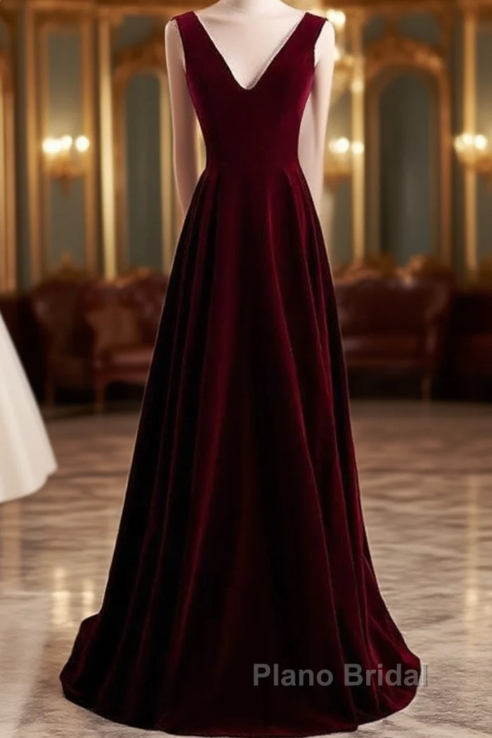 Beautiful Wine Red Simple Long A-Ine Wedding Party Dresses, Dark Red Formal Prom Dresses Main image