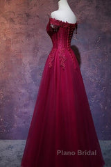 Beautiful Wine Red Tulle Sweetheart Long Formal Prom Dresses, A-Line Party Dresses