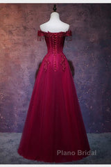 Beautiful Wine Red Tulle Sweetheart Long Formal Prom Dresses A-Line Party Dresses Elegant Evening Dresses