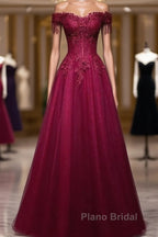 Beautiful Wine Red Tulle Sweetheart Long Formal Prom Dresses A-Line Party Dresses Elegant Evening Dresses