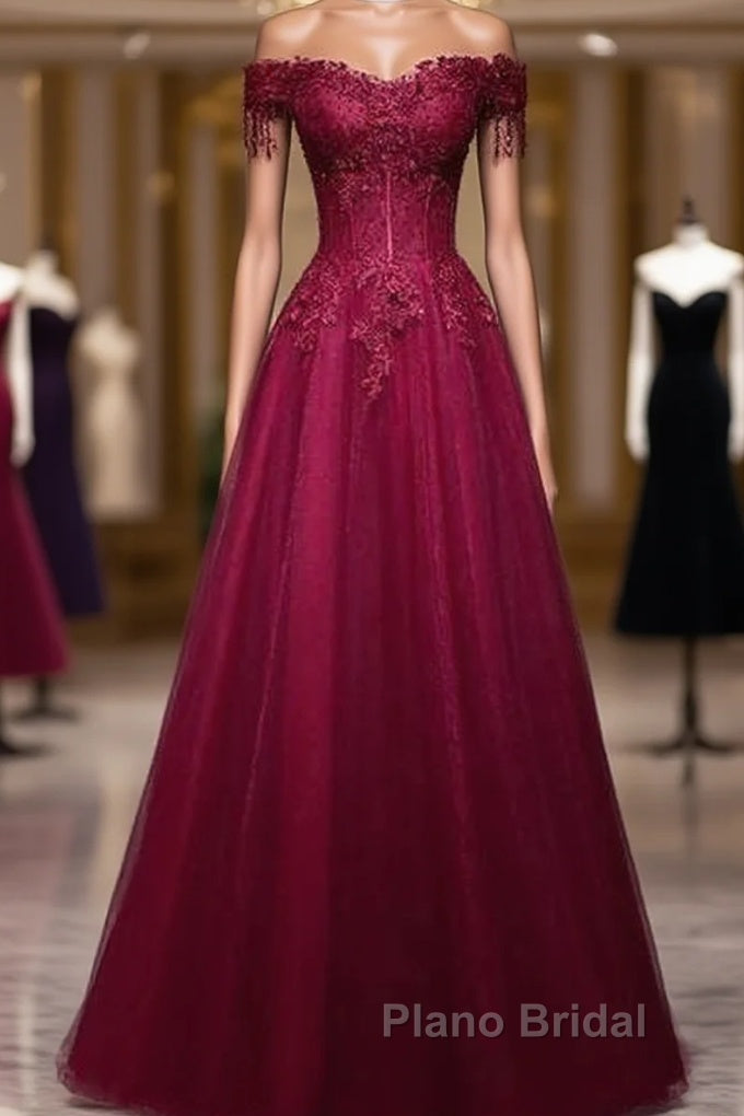 Beautiful Wine Red Tulle Sweetheart Long Formal Prom Dresses A-Line Party Dresses Elegant Evening Dresses