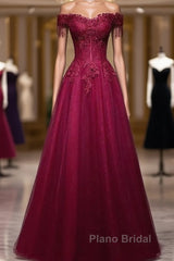 Beautiful Wine Red Tulle Sweetheart Long Formal Prom Dresses A-Line Party Dresses Elegant Evening Dresses