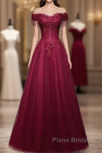 Beautiful Wine Red Tulle Sweetheart Long Formal Prom Dresses, A-Line Party Dresses