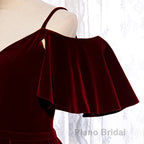 Beautiful Wine Red Velvet Off Shoulder Floor Length Party Dresses, Velvet Junior Formal Prom Dresses