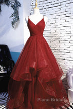 Beautiful Wine Red Velvet Straps V-Neckline Party Dresses Formal Prom Dresses, Long Evening Dresses