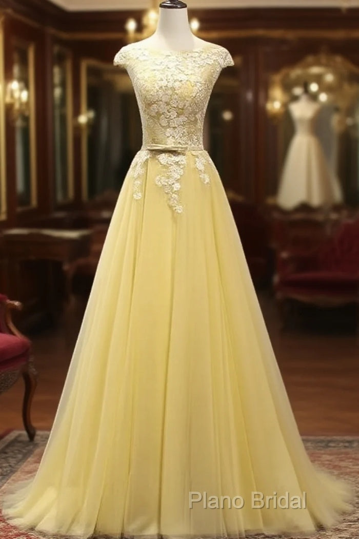 Beautiful Yellow Long Formal Prom Dresses, A-Line Round Neckline Formal Dresses Main image