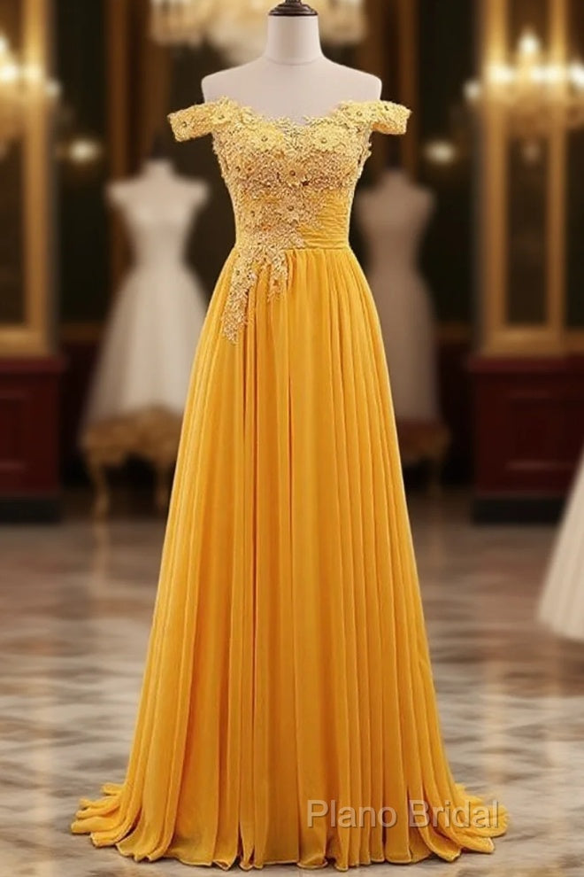 Beautiful Yellow Off Shoulder Long Party Dresses, Sweetheart Formal Dresses Main image