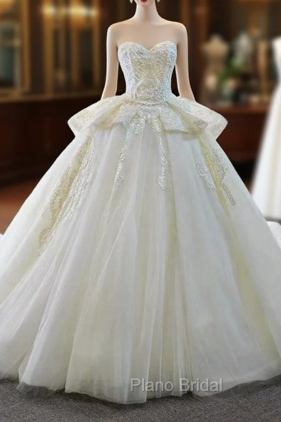Best Discount And High Quality Ivory White Ball Gown Tulle Appliques Sweetheart Wedding Dresses Main image