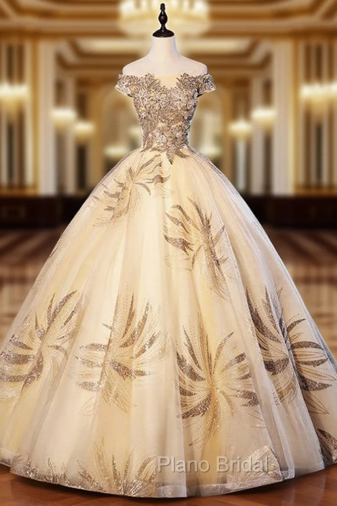 Best For You Champagne Gold Ball Gown Tulle Sequins Appliques Quinceanera Dresses Main image