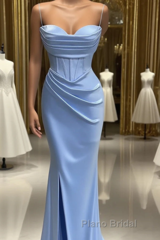 Baby Blue Mermaid Sweetheart Formal Prom Dress With Spaghetti Straps