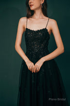 A-line Lace Appliques Long Prom Dresses