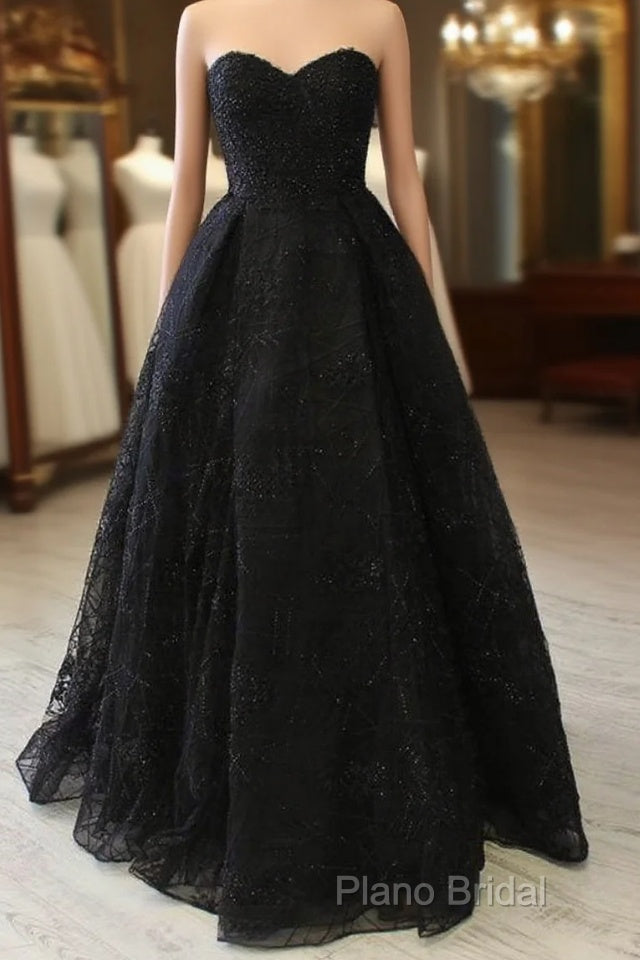 Black A Line Formal Prom Dresses Beaded Formal Gown H4038 Main image