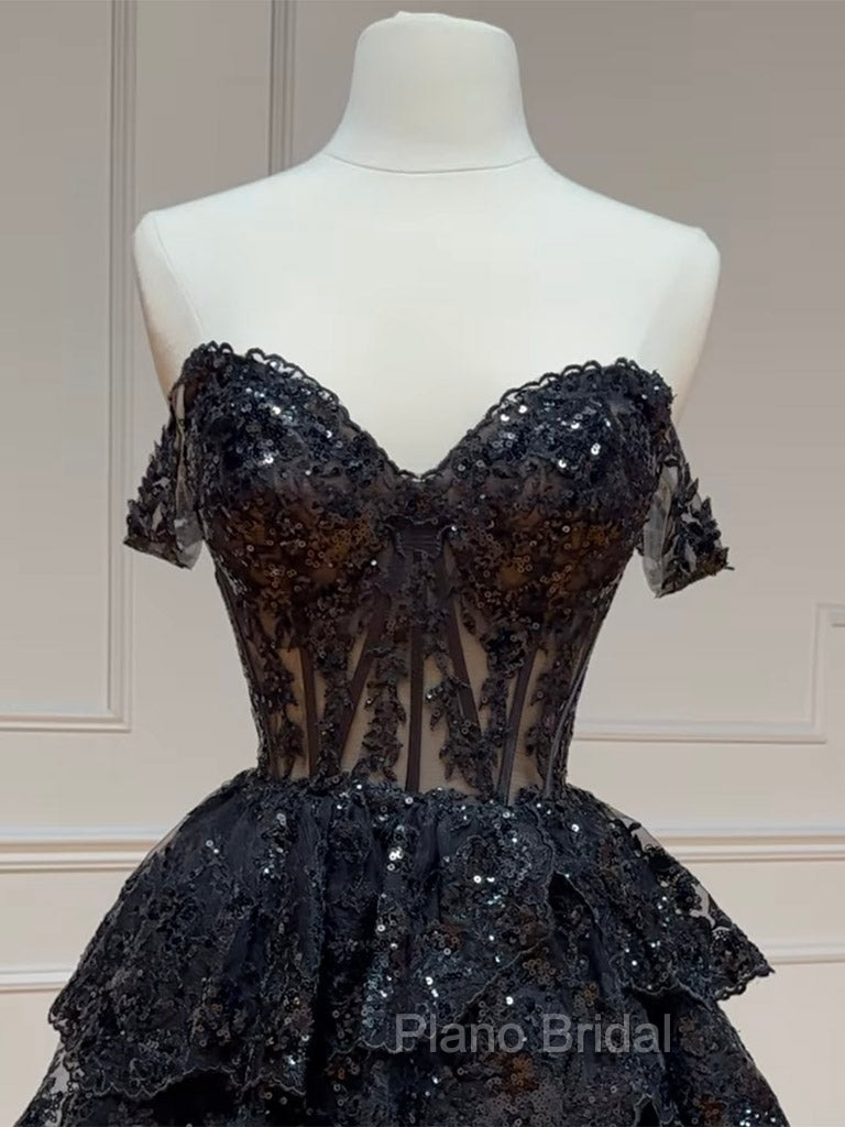 Black A-Line Sequin Tulle Short Formal Prom Dresses, Black Homecoming Dresses Secondary image