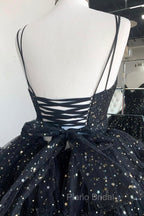 Black A-Line Tulle High Low Formal Prom Dresses, V-Neck Evening Party Dresses