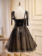 Black A-Line Tulle Lace Short Formal Prom Dresses, Black Lace Homecoming Dresses