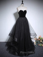 Black A-Line Tulle Long Formal Prom Dresses, Black Long Evening Dresses