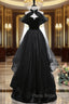 Black A-Line Tulle Long Formal Prom Dresses, Black Long Evening Dresses