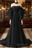 Black A- Line Tulle Long Formal Prom Dresses, Black Long Formal Dresses