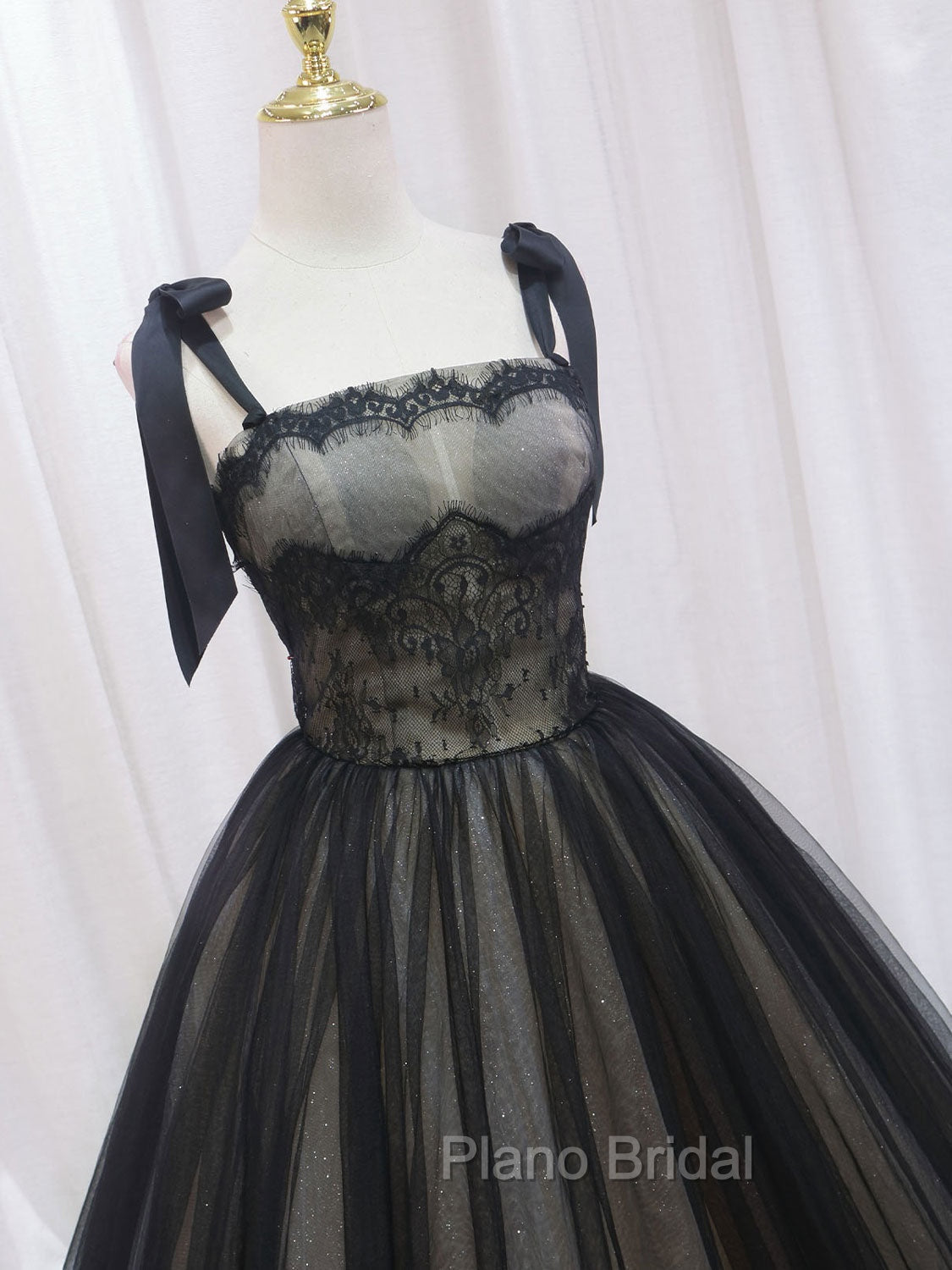 Black A-Line Tulle Long Formal Prom Dresses, Black Tulle Formal Evening Dresses