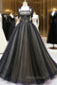 Black A-Line Tulle Long Formal Prom Dresses, Black Tulle Formal Evening Dresses