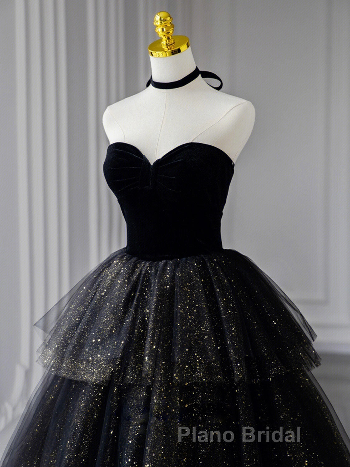 Black  A-Line Tulle Shiny Tulle Long Formal Prom Dress, Black Tulle Formal Dresses Secondary image