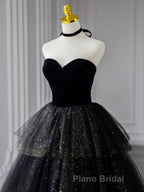 Black  A-Line Tulle Shiny Tulle Long Formal Prom Dress, Black Tulle Formal Dresses