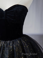Black  A-Line Tulle Shiny Tulle Long Formal Prom Dress, Black Tulle Formal Dresses