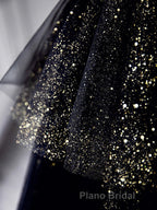 Black  A-Line Tulle Shiny Tulle Long Formal Prom Dress, Black Tulle Formal Dresses