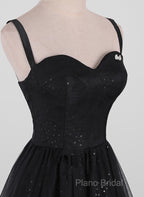 Black A-Line Tulle Straps Simple Long Formal Prom Dresses, Black Formal Dresses Party Dresses