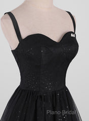 Black A-Line Tulle Straps Simple Long Formal Prom Dresses, Black Formal Dresses Party Dresses