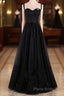 Black A-Line Tulle Straps Simple Long Formal Prom Dresses, Black Formal Dresses Party Dresses