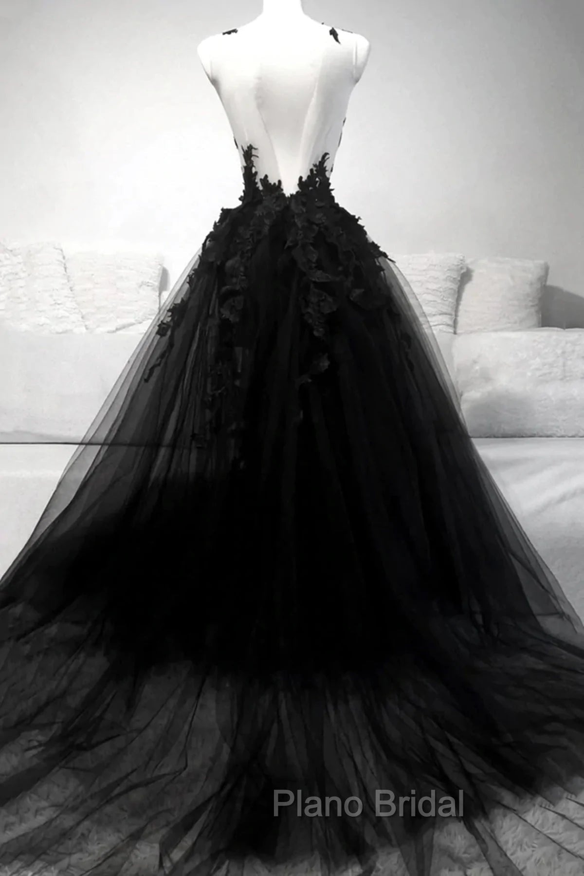 Black A-line Tulle with Lace Long Party Dresses, Black Formal Dresses Formal Prom Dresses Secondary image