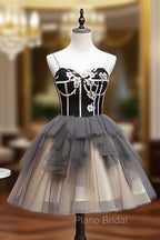 Black and Champagne Sweetheart Short Formal Dresses Party Dresses, Short Homecoming Dresses