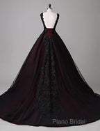 Black And Red Backless Tulle Long Formal Gown, Black And Red Long Formal Prom Dresses