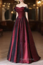 Black and Red Long Party Dresses, Off Shoulder Tulle A-line Formal Prom Dresses