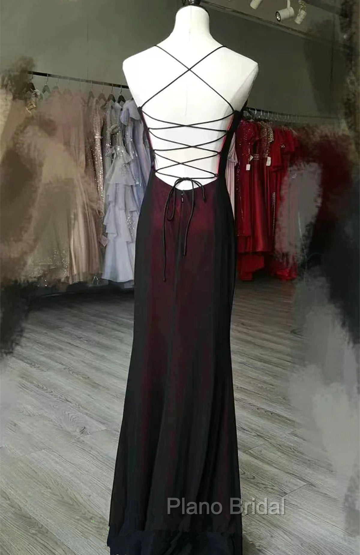 Black and Red Square Neckline Party Dresses, Black and Red Long Formal Prom Dresses Secondary image