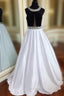 Black and White Satin Long Evening Dresses Formal Prom Gowns with Crystals