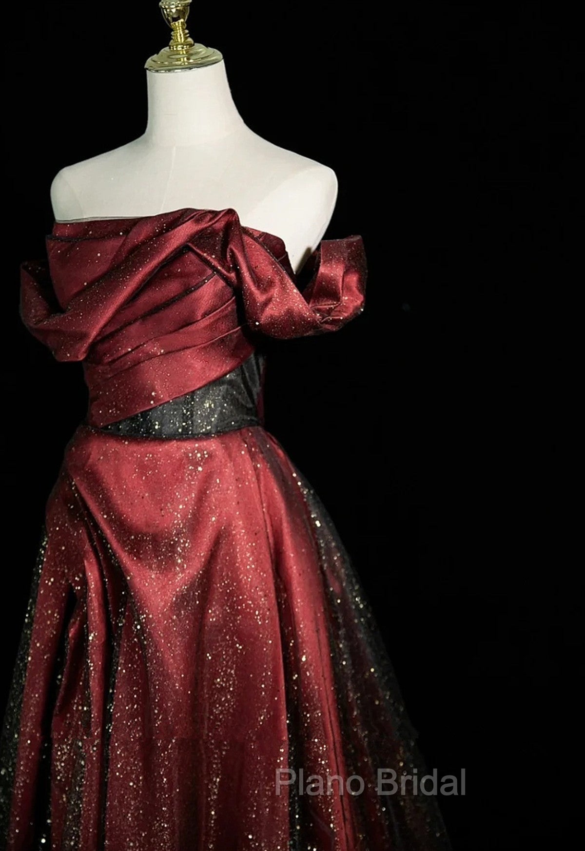 Black and Wine Red Satin Off Shoulder Formal Dresses, A-line Long Formal Prom Dresses Secondary image