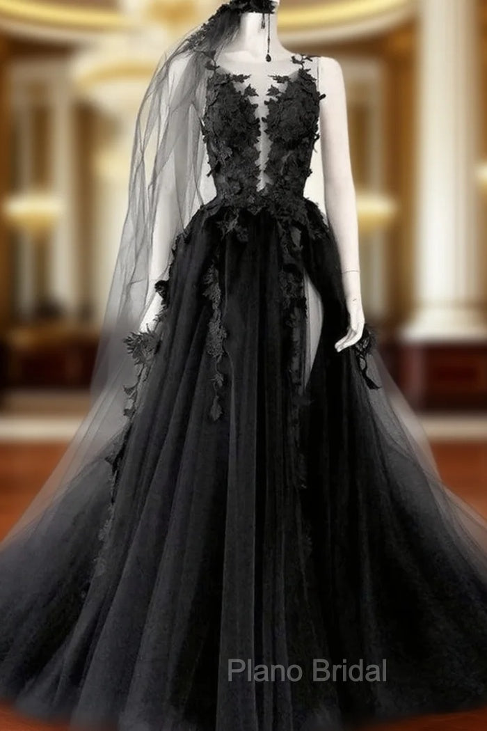 Black Appliues Backless Formal Prom Dresses With Spilt Main image