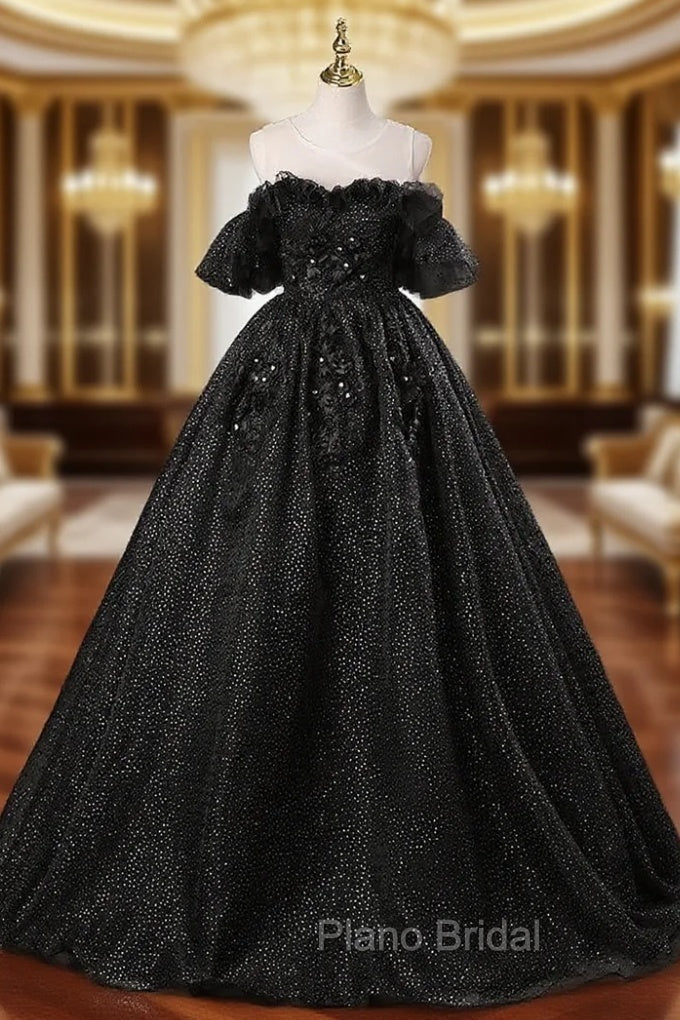 Black Ball Gown Appliques Beading Quinceanera Dresses Main image