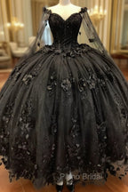 Black Ball Gown Quinceanera Dresses with Flowers
