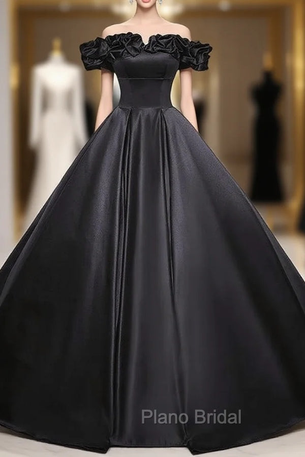 Black Ball Gown Satin Off the Shoulder Quinceanera Dresses