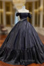 Black Ball Gown Satin Off the Shoulder Wedding Dresses