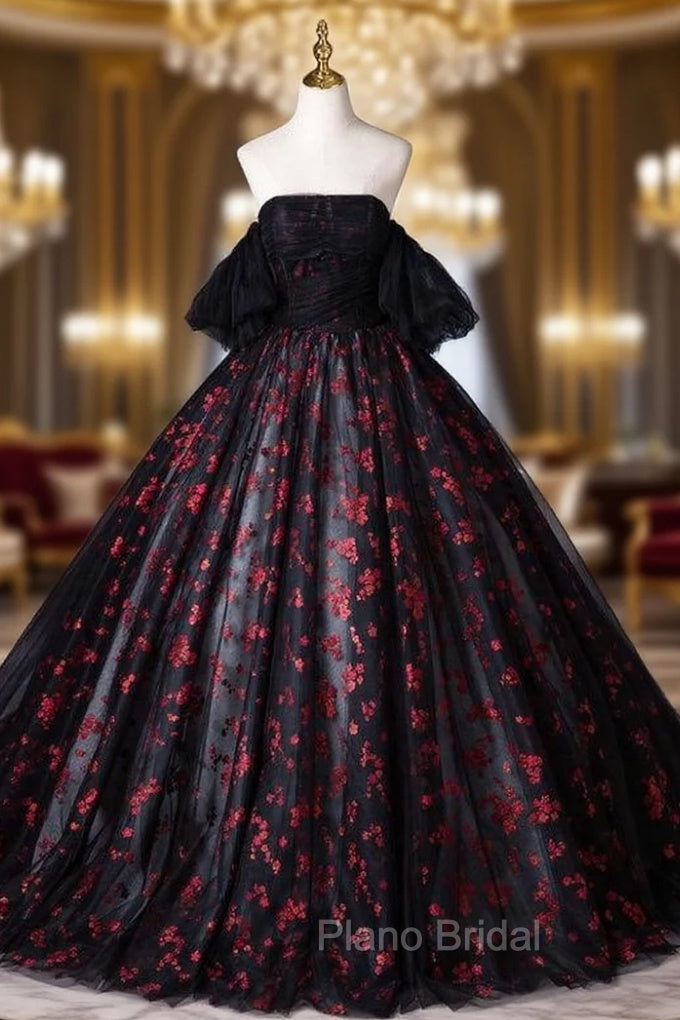 Black Ball Gown Strapless Embroidery Quinceanera Dresses Main image