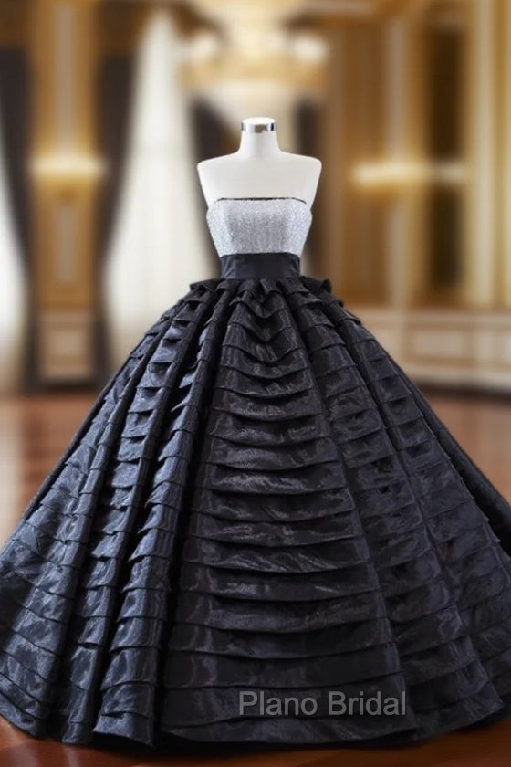Black Ball Gown Tiers Sequins Formal Prom Dresses Main image