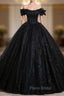 Black Ball Gown Tulle Sequins Formal Prom Dresses