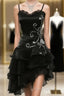 Black Chiffon Beaded Mini Formal Prom Dresses Homecoming Dresses